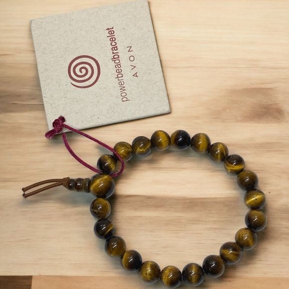 Avon Jewelry - Vintage Avon Power Bead Bracelet Tigers Eye Round Ball 2000